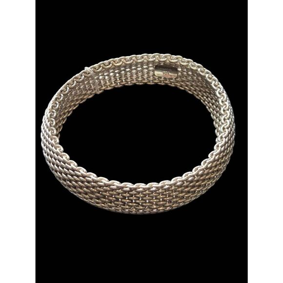Tiffany & Co. Somerset Mesh Sterling Silver Wide Bangle Bracelet - Picture 2 of 4